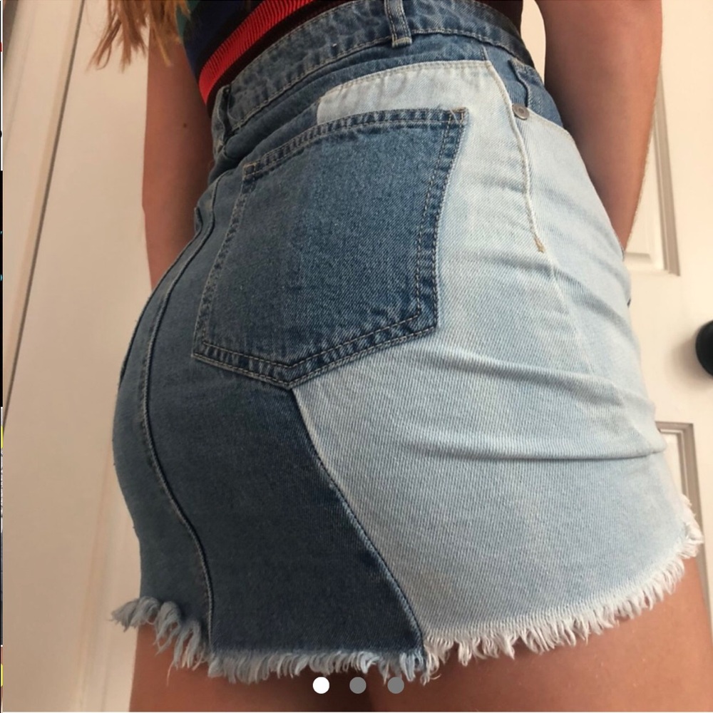 TWO TONE WASH PACSUN JEAN MINI SKIRT WITH POCKETS